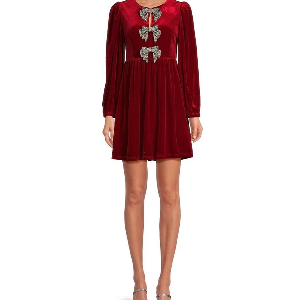 Sugarlips Red A-line Dress with Bishop Sleeves and Silver Embellishments - Picture 3 of 7